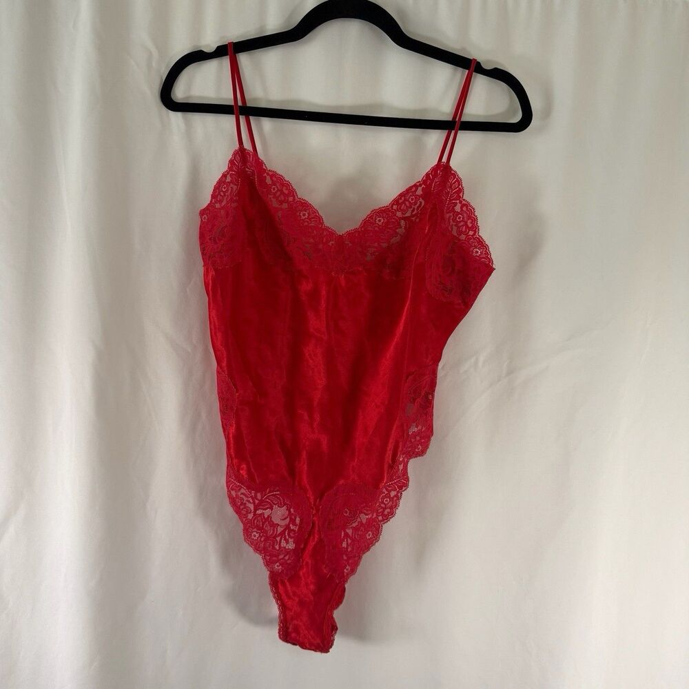 Vintage Wondermaid One Piece Lingerie Women's 34 Red Lace Sleeveless Adjustable